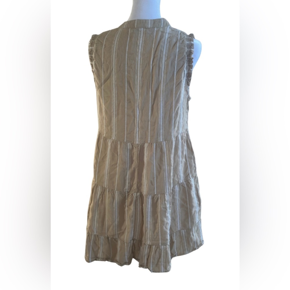 mi ami Beige Striped Sleeveless Tiered Mini Dress - Picture 2 of 4